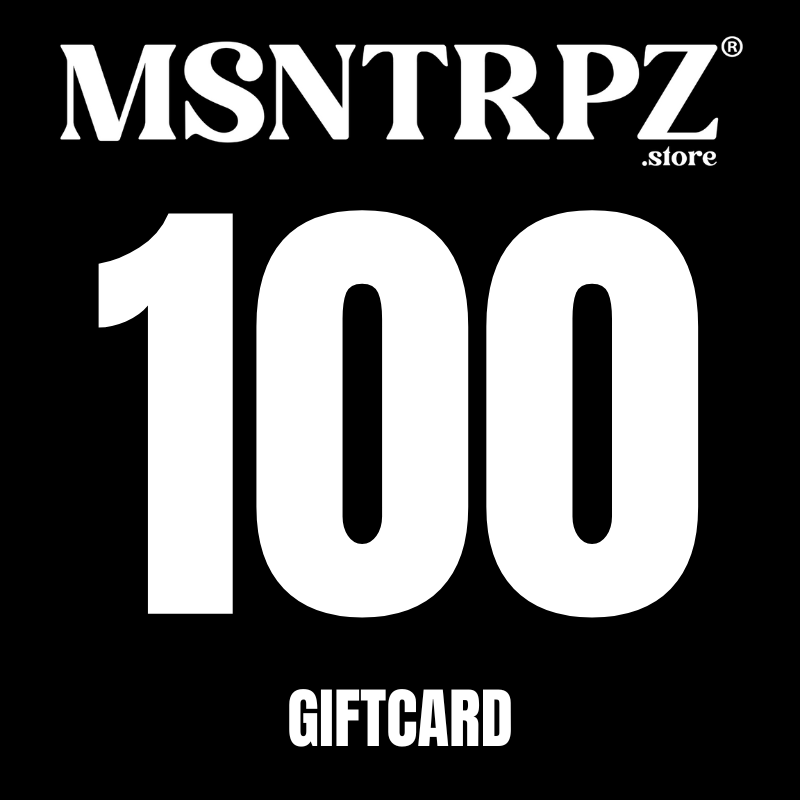 MSNTRPZ® MISANTHROPZ® 100-Euro Giftcard im minimalistischen Schwarz-Weiß-Design; markante Typografie, Premium German Streetwear Gutschein für den offiziellen MSNTRPZ.store.