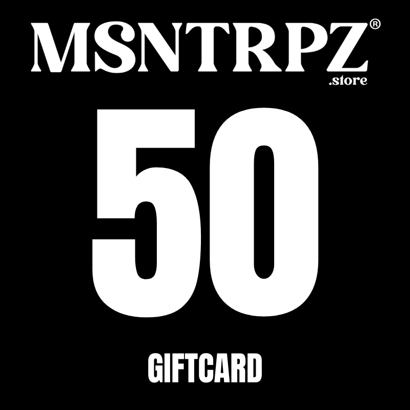 MSNTRPZ® MISANTHROPZ® 50-Euro Giftcard im klaren Schwarz-Weiß-Noir-Design; starke Typografie und minimalistisches Premium German Streetwear Branding für den MSNTRPZ.store.